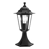EGLO Sockelleuchte außen Laterna 4, Außenleuchte Laterne, Vintage Gartenlampe, Außenlampe aus Aluguss in Schwarz und Glas in Transparent, E27 Fassung, IP44