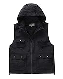Daoba Herren Schnell Trocknend Outdoor Weste mit Kapuze Multifunktionsweste mit Vielen Taschen Angel-Westen für Jagd Camping Fotografie Wasserdicht