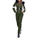 Skianzug Damen Einteiler Skioverall Snowboard Wasserdicht Schneeanzug Winter Warme Skifahren Sätze Outdoor Sport Skisuit Streifen Einteilig Jumpsuit Schneeoverall Overall Damen (Army Green, M)