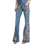 JIAALU Schlaghose Damen Denimhose Vintage Stickerei Schlagjeans Blumen - Jeanshosen Jeans Y2K Style Denim Freizeithose Elegante Bootcut Röhrenjeans Jacquard