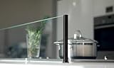 stauraum Freistehender Spritzschutz | ESG-Sicherheitsglas | Kochinsel & Herd | Schlichte Halterung | Edelstahleffekt oder Schwarz | Kücheninsel | 60, 80, 90cm (Schwarz, 80 cm)