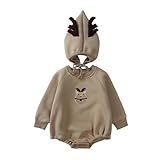 LOIJMK Baby Weihnachtskleid und Winter Baby Mantel Plus Fleece Dicken Krabbelanzug Mit Hut Strumpfhose Mädchen (Khaki, 3-6 Months)