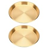 KEALBAUS 2 Stück 24 x 24 cm handgefertigtes rundes Kupfer-Messing-Tablett für gedämpftes Huhn, Fisch, Messing-Aufbewahrung, Snacks und Obst, Serviertablett