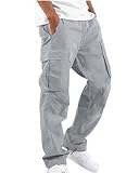 YAOHUOLE Herren Leinenhose Lang Regular Fit Rangerhose Herren Lang Herren Hosen Loose Fit Grau L