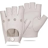 GSG Fingerlose Lederhandschuhe für Herren, zum Autofahren, Fahrradfahren, ungefüttert, Weiß, Large