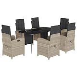 QJBSAVVA Gartenset Tisch Und Stühle Terrassenmöbel Set Bierzeltgarnitur Klein Loungesessel Outdoor - 7-TLG. Garten-Essgruppe mit Kissen Hellgrau Poly Rattan für Garten Balkon Terrasse Außen