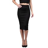 Sahunfri Damen Schwarzer Bleistiftrock mit elastischem Bund und Schlitz hinten – Knielang 65 cm – ideal für Büro, Arbeit, Party und Alltag (DE/NL/SE/PL, Alphanumerisch, S, Regular, Regular, Schwarz)