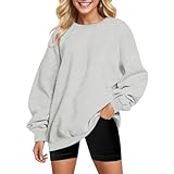 Generisch Damen-Pullover, übergroß, für Winter, lockeres Oberteil, einfarbig, Schulterärmel, Sweatshirt-Pullover (Grey, S)