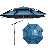 Strandschirm Winddicht Ø 200 cm/220 cm/240 cm/260 cm, Protection UPF 50+, Tragbarer Sonnenschirm mit Sandanker, Tragetasche für Terrasse, Garten, Pool, Angeln im Freien(260cm/8.5ft)