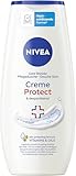 NIVEA Creme Protect & Dexpanthenol Pflegedusche, Duschgel mit Vitaminen und Ölen, seifenfreie Cremedusche mit Dexpanthenol für trockene und empfindliche Haut (250 ml)