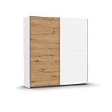 Rauch Möbel Saturn, Schwebetürenschrank mit zusätzlichen Fachböden, Kleiderschrank, Kleiderschränke, Garderobe, Schrank mit Stauraum, 2-türig, Farbe Eiche Artisan-Weiß, Holz, 175x191x59cm