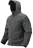 TACVASEN Herren Fleecejacke Military Outdoor Winddichte Jacke mit Kapuze- Gr. L, Grau