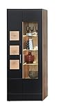 Stella Trading SONATE Vitrine in Eiche Altholz Optik, Schwarz - Moderne Vitrine mit Türen und LED-Beleuchtung - 80 x 208 x 37 cm (B/H/T)