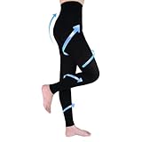 jabeick Medizinische Kompressionsstrumpfhose Damen & Herren Lang, 20-30 mmHg Kompressionsstrümpfe Stützstrümpfe Damen Klasse II Zehenfreie Kompressionshose Unterstützung (Schwarz, Large)
