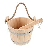 Hohopeti Sauna Holz Eimer Einsatz und Ergonomischem Griff mit Schöpfkelle Vielseitig für Dampfbad Dusche und Gartenbewässerung Praktisches Saunazubehör