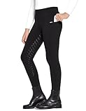 FitsT4 Sports WinterReithose Kinder Winter Reitleggings Mädchen Silikon Vollbesatz Thermo Reithose mit Handytasche und Taschen,Schwarz,M