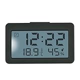 TFA Dostmann Digitaler Mini Wecker, 60.2045.10, mit Alarmfunktion, mit Thermometer und Luftfeuchtigkeitsmesser, ideal als Reiseuhr, für Klausuren, Quarzuhr, Tischuhr, klein und kompakt, grau