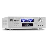auna AMP 5100 BT 5.1 - Amplifier Verstärker, 2 x 120 Watt + 3 x 50 Watt RMS, Bluetooth-Funktion, USB-Port, SD-Slot, 2 Mikrofon-Anschlüsse, AUX-Eingang, 2 VU-Meter, weiß
