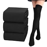 Utensilsto 3 Paar Kniestrümpfe,Schwarz Overknees Strümpfe Damen Überknie Socken 45 CM Lange Stiefelstrümpfe für Kurze Röcke