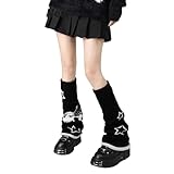 AMateschitz Lose Gestrickte Beinwärmer Damen Lange Gestrickt Stulpen Y2K Gothic Beinstulpen Japanische Lolita Beinwärmer 80er Harajuku Stulpen Mädchen Kawaii Häkelstulpen Leg Warmers Schwarz