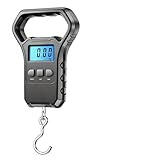 Elektronische Waage, tragbar, 50 kg, mit Stahlhaken, LCD-Hintergrundbeleuchtung, Tara-Funktion und mehreren Einheiten, ideal für Reisen, Angeln und Zuhause