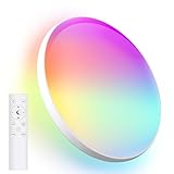 Oraymin Deckenlampe Dimmbar mit Fernbedienung, 18W RGB Farbwechsel LED Deckenleuchte, 3000K-6500K Schlafzimmerlampe, IP44 LED Lampe für Wohnzimmer, Kinderzimmer, Ø22.8CM