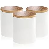 com-four® 3x Vorratsdose aus Keramik - Aufbewahrungsbox mit Bambus-Deckel - Keramikbehälter für Lebensmittel (weiß - 10x11cm - 3 Stück)