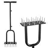 Ricyea Rasenbelüfter mit 15 Stahlnägeln, Rasenlüfter, Aerifizierer für Rasen, Vertikutierer T-Griff, Aerifizierer Rasen Belüften mit 6cm Massiven Stahlspikes für Rasenpflege