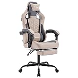 SUKIDA Gaming Stuhl, Ergonomischer Gaming-Stuhl mit Fußstütze, Racing Gaming Chair Kopfstütze Verstellbarer Computerstuhl Höhenverstellbar Lendenwirbelstütze für Homeoffice und Gaming Beige