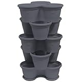 Engelland 5X Blumentopf, Säulentopf, Pflanzturm, Hochbeet, Pflanztopf-Kübel mit Untersetzer, stapelbar, widerstandsfähig, Kunststoff, für Außenbereich, 55 Liter, Farbe: Anthrazit