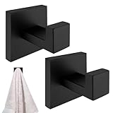FUOBECIE 2 Stück Handtuchhaken Zum Bohren, Edelstahl Quadrat Badezimmer Haken, 5,1 X 5,1 Cm Handtuch Haken Mit Schraube, Haken Handtuch Für Küche, Badezimmer, Hotel, Schlafzimmer, Garage (Schwarz)