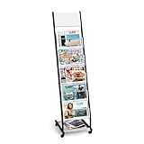 SUNDOY 5-agig Zeitschriftenständer mit Rädern – Bodenstehender Prospektständer & Kataloghalter, Rollbarer Zeitschriftenhalter für Büro, Messen & Zuhause (32,5 cm breit)