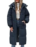 Vancavoo Wintermäntel Damen Lang Daunenmantel Winter Winterjacke Warm Steppmantel Jacke Mantel Daunenjacke Steppjacke mit Kapuze,Marineblau,L