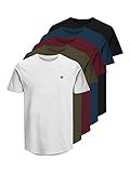 JACK & JONES Herren Rundhals T-Shirt JPRBLABRODY - Regular Fit 5er Pack XS S M L XL XXL 100% Baumwolle, Größe:L, Farbe:Navy Blazer NavyBlazer+White+OliveNight+Black+PortRoyale
