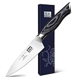 SHAN ZU Schälmesser Obstmesser Gemüsemesser Scharfe Profi Kochmesser Küchemesser Messer Klein aus Hochwertigem Carbon Edelstahl Spickmesser 9.5CM mit K133 Holzgriff- GENBU Series