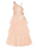 GRACE KARIN Prinzessin Kleid für Mädchen Blumenmädchenkleider Maxi TüllKleid Festlich Hochzeit Pailletten Kleider Roségold 12-14 Jahre