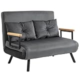 HOMCOM Schlafsofa, Klappbett mit Bettfunktion, Relaxsessel mit Rückenkissen, Polstersofa mit Verstellbarer Rückenlehne, Samtoptik, 102B x 73T x 81H cm, Dunkelgrau