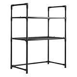 Mikrowellen Halterung - Zwei-Ebenen Ablage inklusive Geländer und 6 Haken | Küchenarbeitsplatten Organisator für Gewürze Töpfe Geschirr | Schwerlast Rostfreies Design zum Zuhause Speisekammer Studente