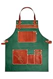 FELCO 490 Gartenschürze - Büffelleder & Canvas - Verstellbar - Praktische Taschen - 730mm Länge - 463g - Professionelle Qualität für Gärtner