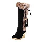 Generisch Stiefeletten, Stiefel Damen Schwarz Flach, Damen Stiefel Herbst Schuhe Stiefelette Schnürstiefel Winter Ankle Boots Winterschuhe Weitschaftstiefel Xxl Schaft Stretch Leder