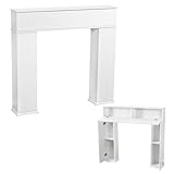 Kaminschrank Weiß lackierter dreitüriger Kaminschrank Kaminkonsole mit 3 Stauraum Geheimfach dekorative Kaminumrandung aus Holz Deko Kaminrahmen mit Regal Kaminattrappe Schrank