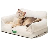 MEWOOFUN Katzen Sofa Katzenbett für Wohnungskatzen, Niedlich Kätzchen Bett Haustiersofa mit abnehmbarem, waschbarem Bezug und Rutschfester Unterseite für kleine Hunde (Weiß, S)
