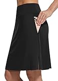 baleaf Damen Tennisrock Knielang Sportrock hoher Taille Golfrock Outdoorrock mit Tasche Schwarz L