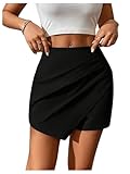 GORGLITTER Damen Hosenrock Kurze Hose Shorts Asymmetrisch Skorts Casual Rock Elegant Hosenrock mit Wickel vorne Schwarz L