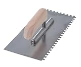 Aqbau® Zahnglättekelle 6x6 mm mit Holzgriff Glättekelle gezahnt Zahnkelle Fliesenkelle Gezahnte Rostfrei Traufel mit Zahnung 270 x 130 mm zum Verlegen von Fliesen