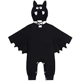 Fituenly Einteiliger Strampler Für Baby-Halloween-kostüm, Lustiges Fledermaus-Kapuzenpullover-Outfit-Set Ohrenmütze Als Halloween-kostüm Für Neugeborene