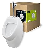 AquaSu Urinal Absaug Inklusive Druckspüler und Absaugformstück Zulauf von oben Ablauf hinten Becken aus Sanitärkeramik Mit Winkelbefestigung Weiß 03897 3 Uva Urinal Set