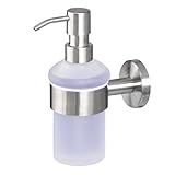 bremermann Bad-Serie Piazza - Seifenspender inkl. Wandhalterung, 200 ml Fassungsvermögen - nachfüllbarer Flüssigseifenspender, Soap Dispenser aus satiniertem Glas und Edelstahl, matt