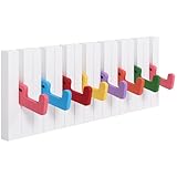 RICOO Garderobenleiste Wandgarderobe Kindergarderobe Piano Design ausklappbar WM1885-M Garderobe Wand Hakenleiste Kleiderhaken klappbar 8 Haken Holz Klavier bunt Garderobenhaken