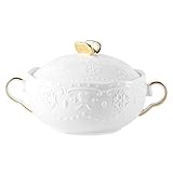 XYUERU Suppenterrine aus Keramik mit Deckel Suppenkelle,Suppe Schüsseln mit Griffen Suppenschüssel europäischen Stil Dessertschale Mit Floralem Reliefdesign für Restaurant Zuhause Küche